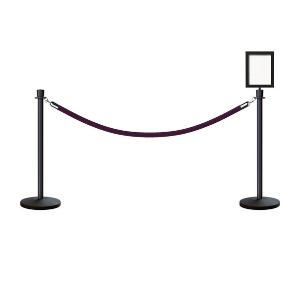 Montour Line Stanchion Post & Rope Kit Black 2CrownTop 1Purple Rope 8.5x11V Sign C-Kit-1-BK-CN-1-Tapped-1-8511-V-1-PVR-PE-PS